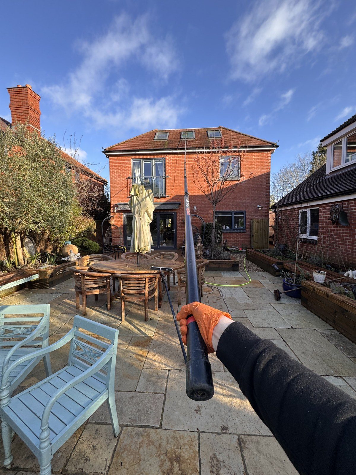 High-reach pure-water window cleaning